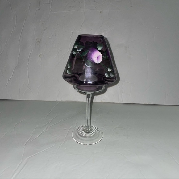 Small Purple Floral Lamp Style Candle Holder with Battery Candle - Picture 1 of 7